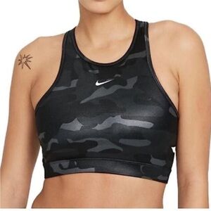 Nike Women's Dri-FIT Swoosh High-Neck Black and Silver Camo Sports Bra. Size XL